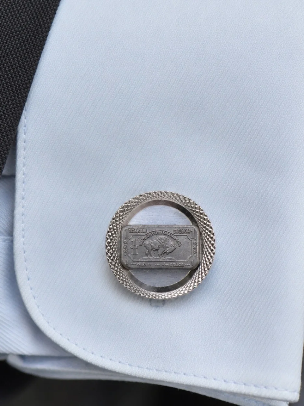 1 Gram Titanium Buffalo Bullion Bar Cufflinks Vintage Silver Tone USA